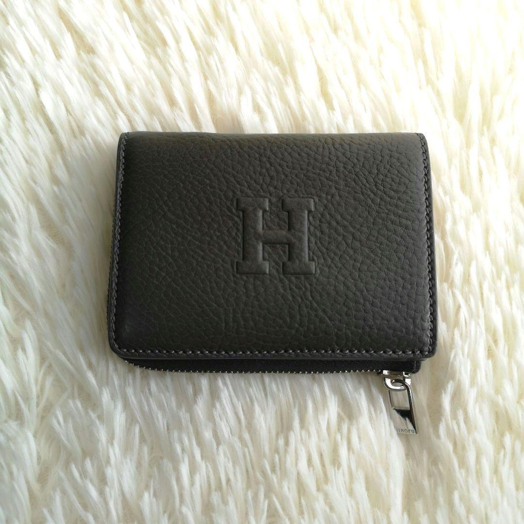 美品 HIROFU ソープラ ２つ折り財布 人気 グレー 付属品有り