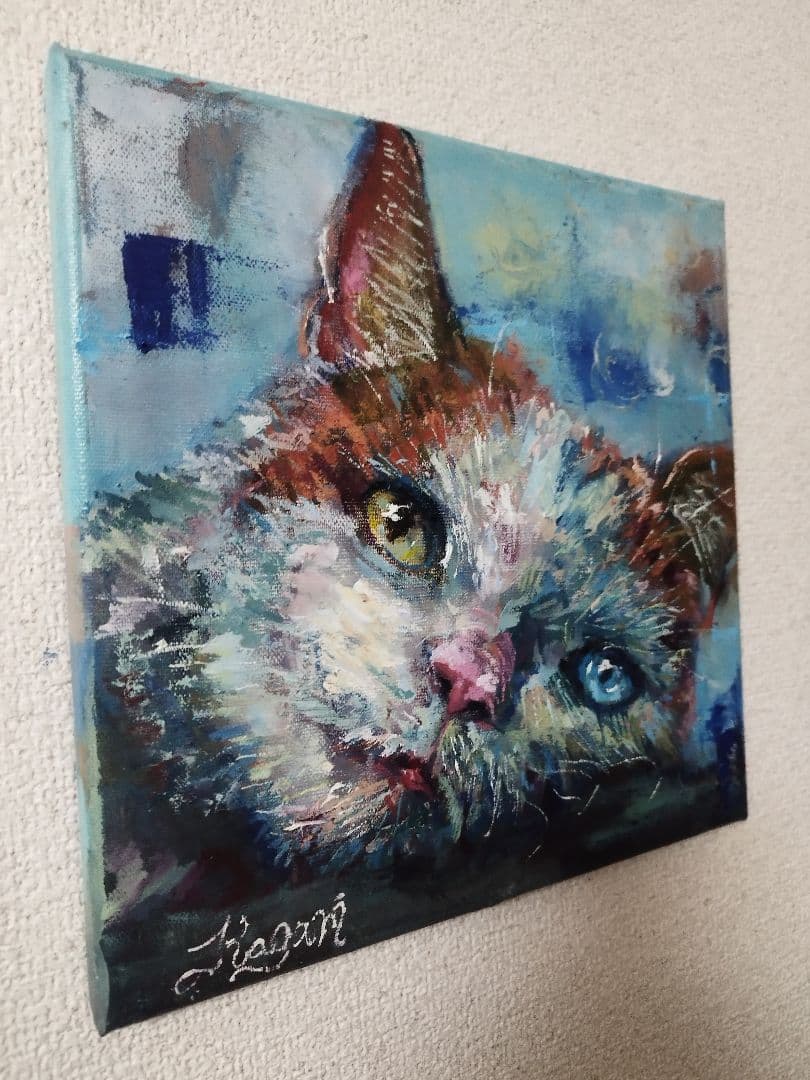 油彩画『碧瞳吉兆』原画 一点物 開運アート インテリア