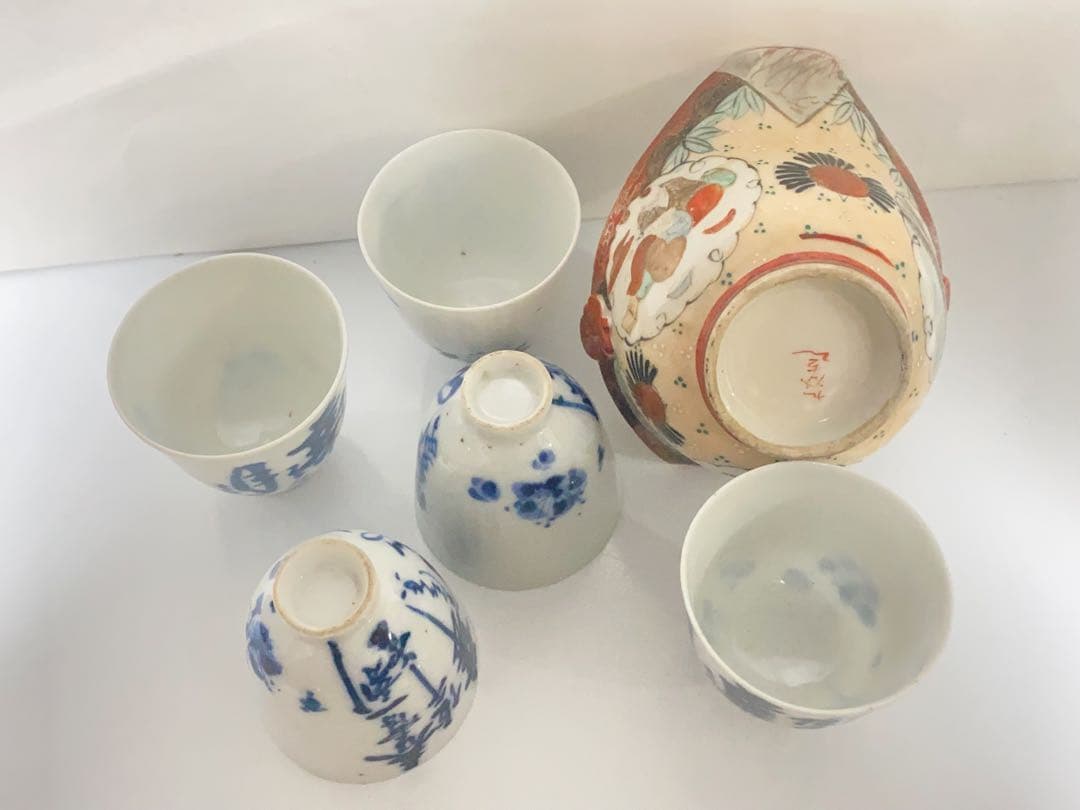 煎茶道具 急須 湯呑 染付 骨董