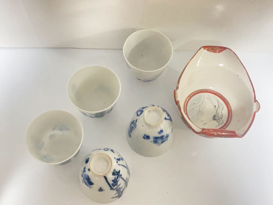 煎茶道具 急須 湯呑 染付 骨董