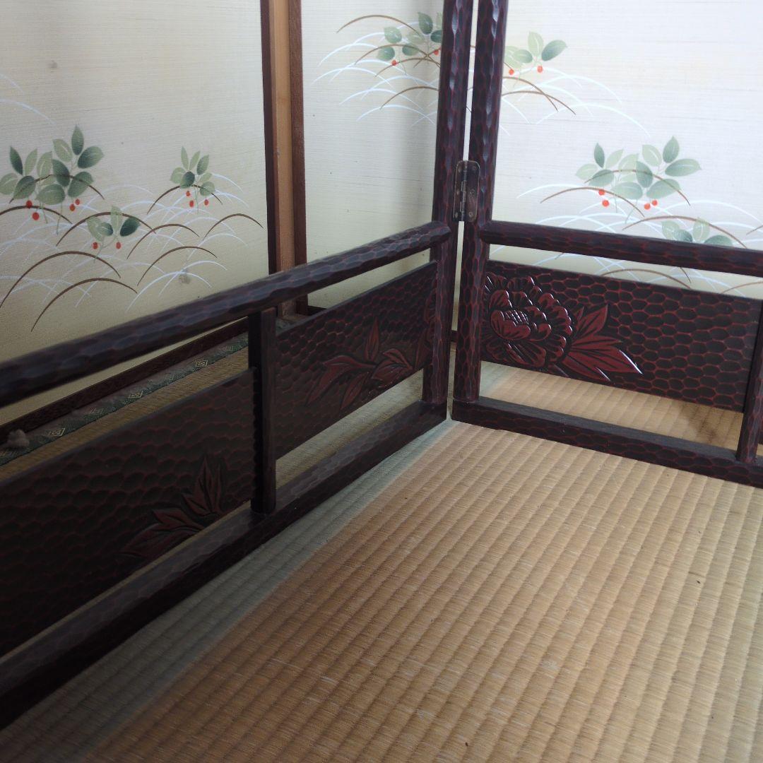 昭和レトロ 折りたたみ衣桁 鎌倉彫 木製 古民具 着物掛け ハンガーラック