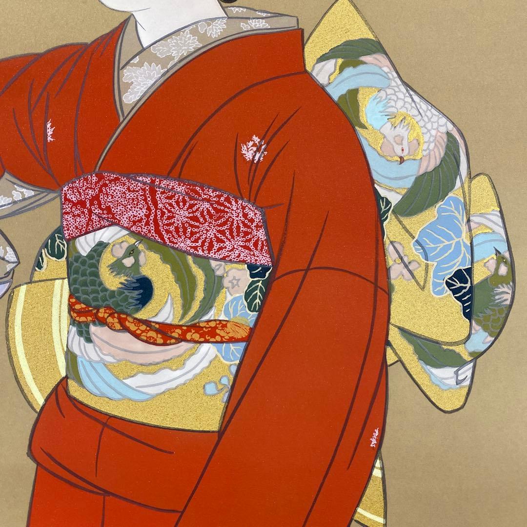 美品 掛け軸 上村松園筆 金地「序の舞」美人画 浮世絵 大幅 縁起物 正月掛け