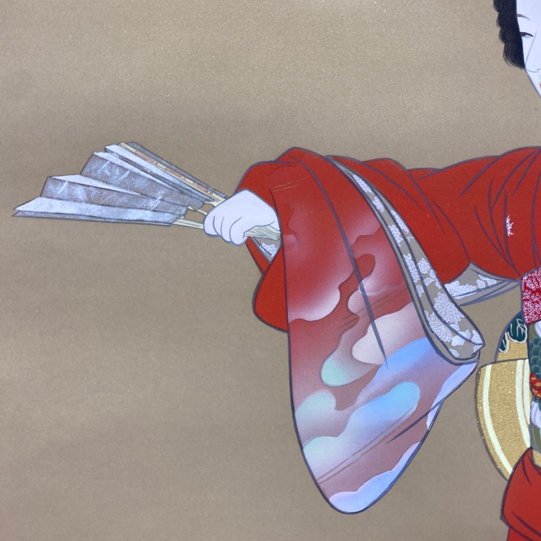 美品 掛け軸 上村松園筆 金地「序の舞」美人画 浮世絵 大幅 縁起物 正月掛け