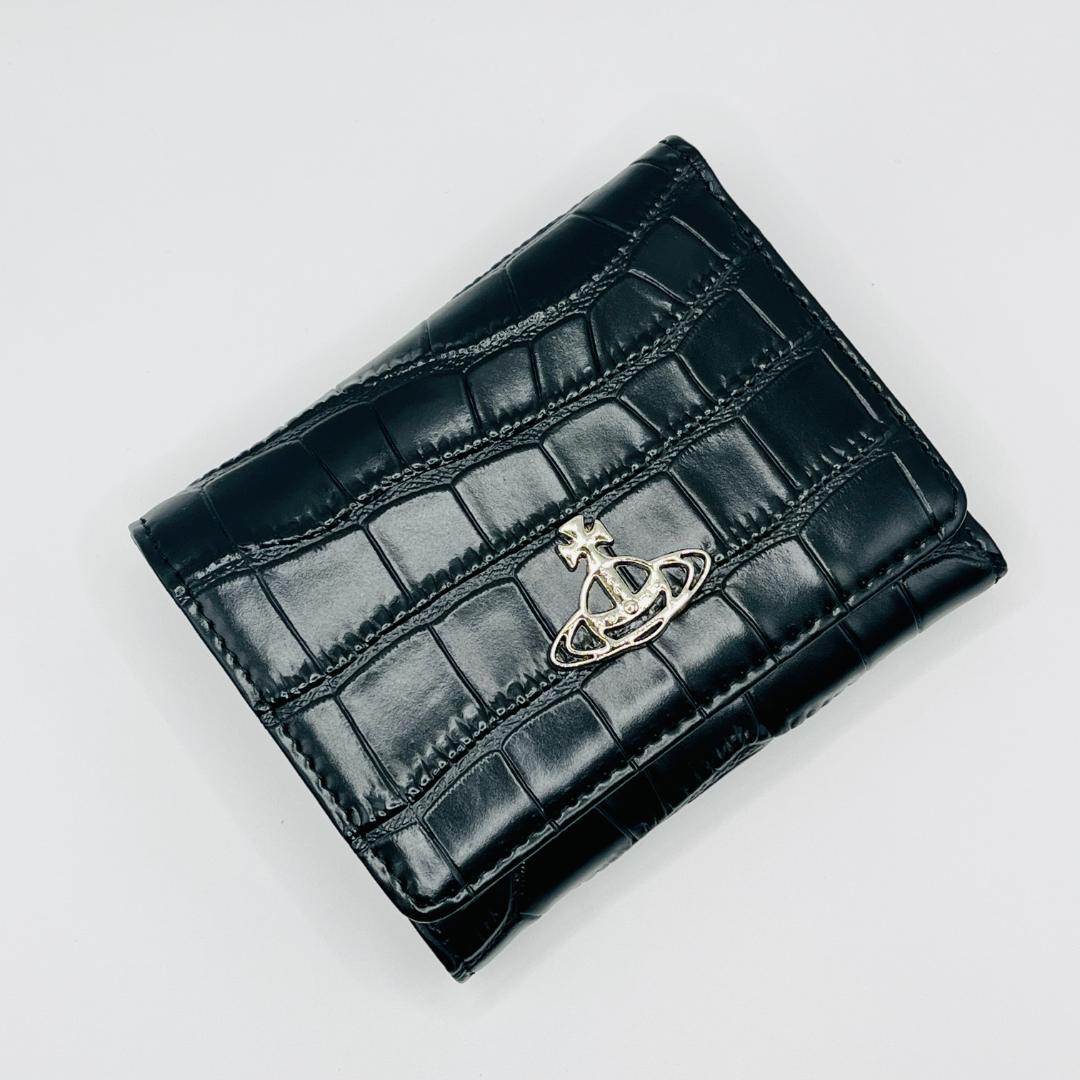 Vivienne Westwood 特価 がま口 定番 折財布 黒 ウロコ柄