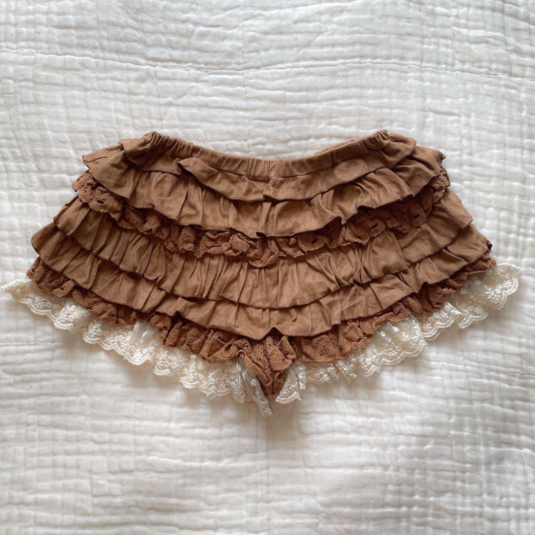 00s 希少 LIZLISA リボン付異素材コットンフリルレーススカパン 姫カジ