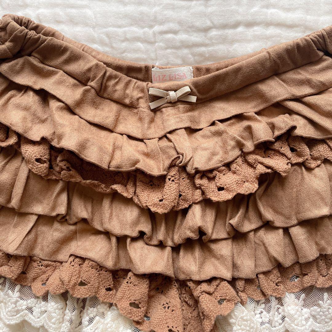 00s 希少 LIZLISA リボン付異素材コットンフリルレーススカパン 姫カジ