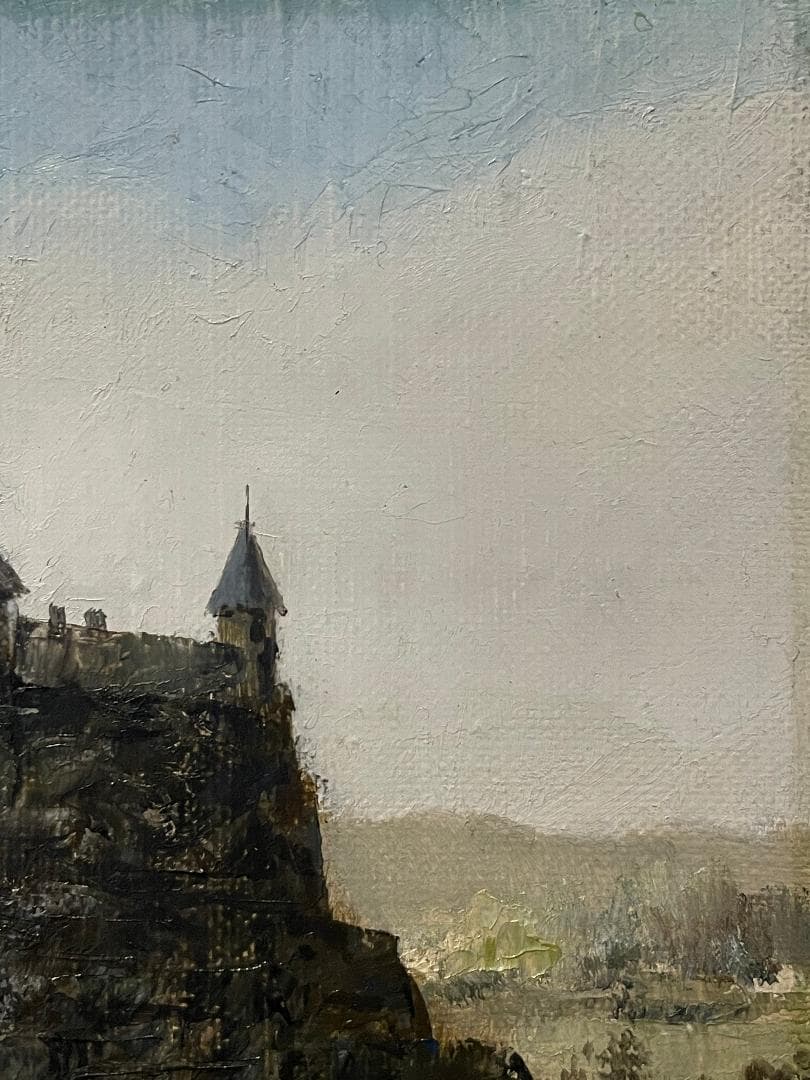 「真作」鈴木福男「古城」風景画　油彩画　額装　サイン有り　SM号