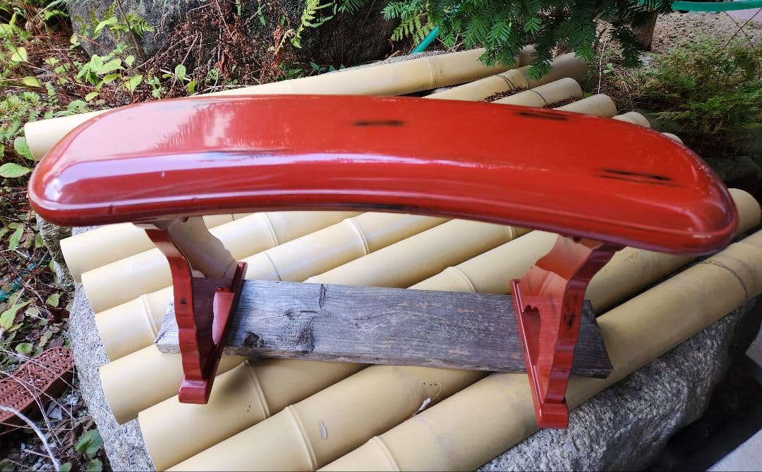 木製漆器 朱塗 根来塗 脇息 肘置き