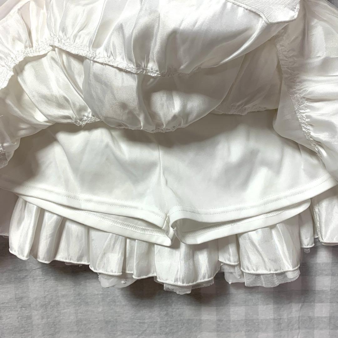 TRALALA 希少 ホワイト シフォン リボン付き フレアスカパン