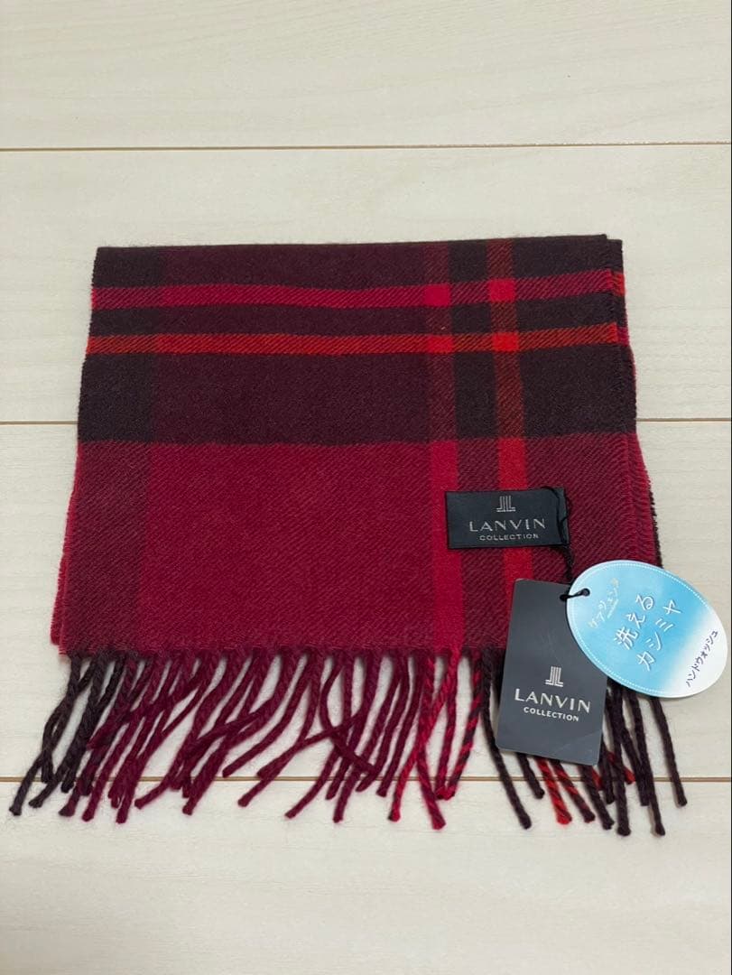 LANVIN COLLECTION チェック柄マフラー レッド