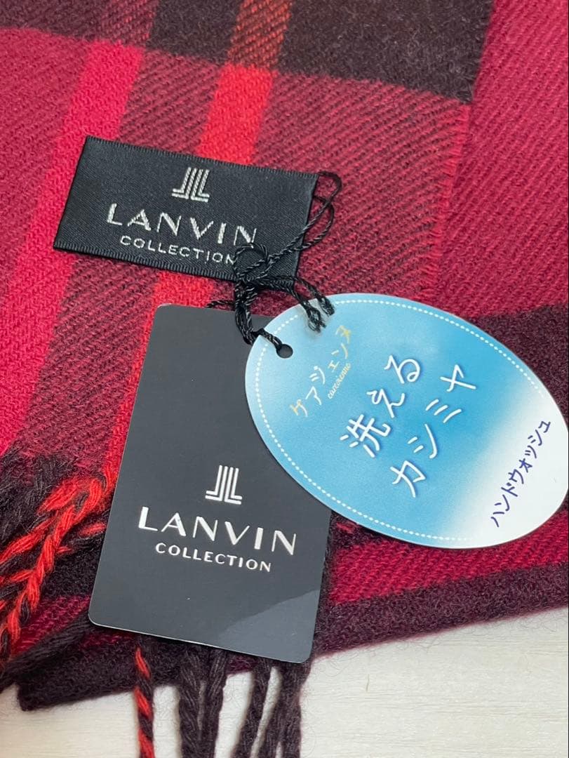 LANVIN COLLECTION チェック柄マフラー レッド