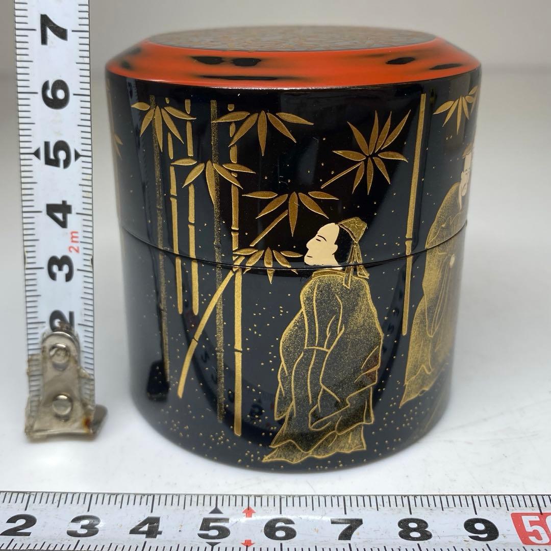 祥雲造　七賢人蒔絵面根来塗　茶器　棗　高さ7cm 東N7-1007☆2F