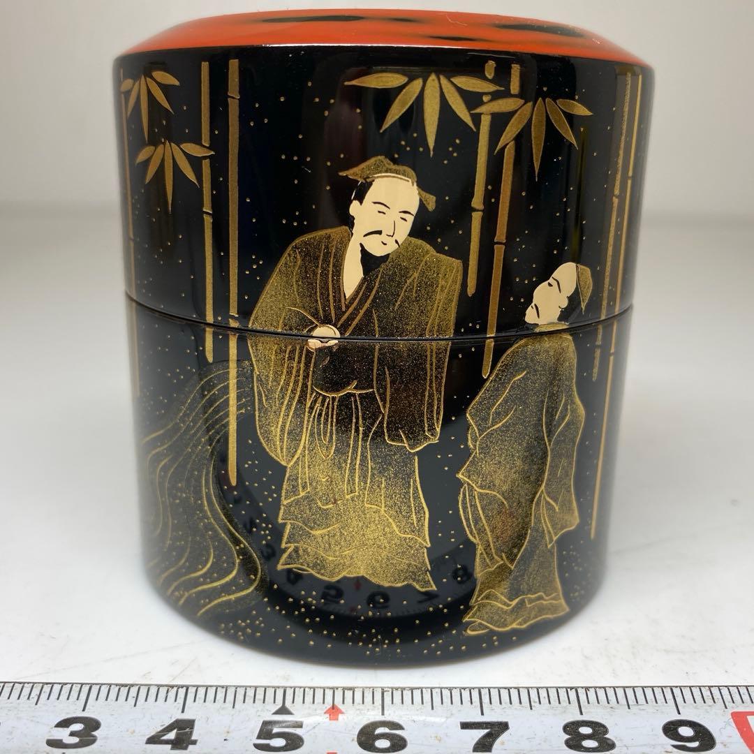 祥雲造　七賢人蒔絵面根来塗　茶器　棗　高さ7cm 東N7-1007☆2F