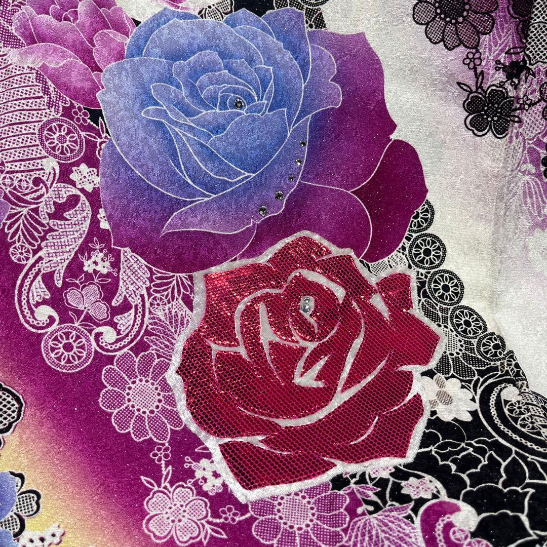 振袖　正絹　成人式　黒　ローズピンク