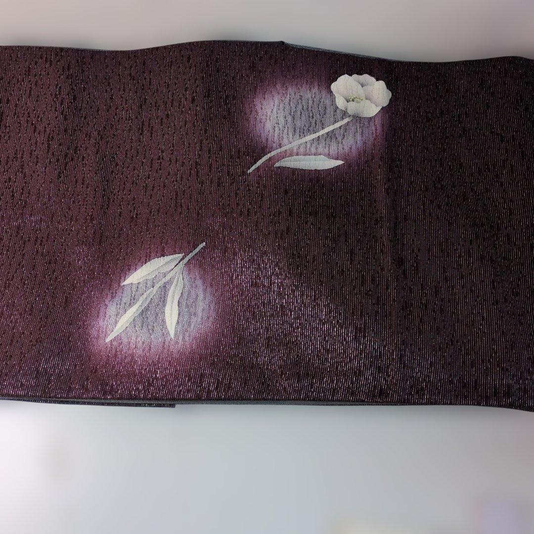 付下げ ワインレッド 花柄刺繍着物とお太鼓柄の帯セット