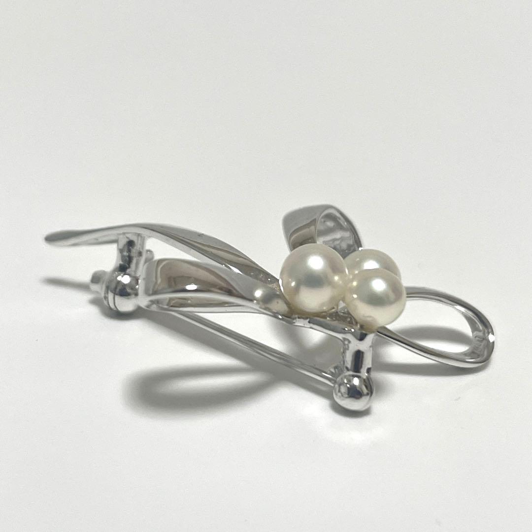 美品✨皇室御用達 MIKIMOTO ミキモト アコヤ真珠 リボン ブローチ SV
