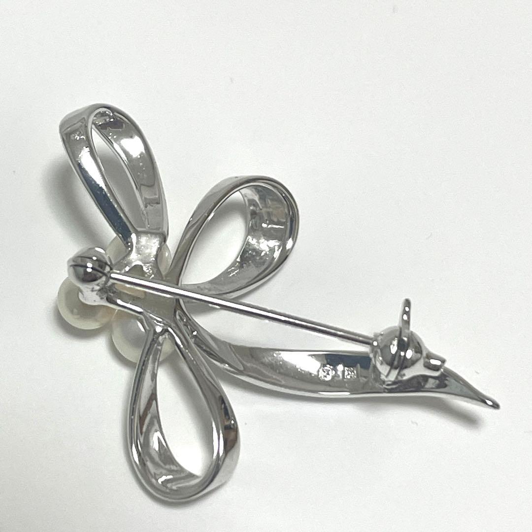 美品✨皇室御用達 MIKIMOTO ミキモト アコヤ真珠 リボン ブローチ SV