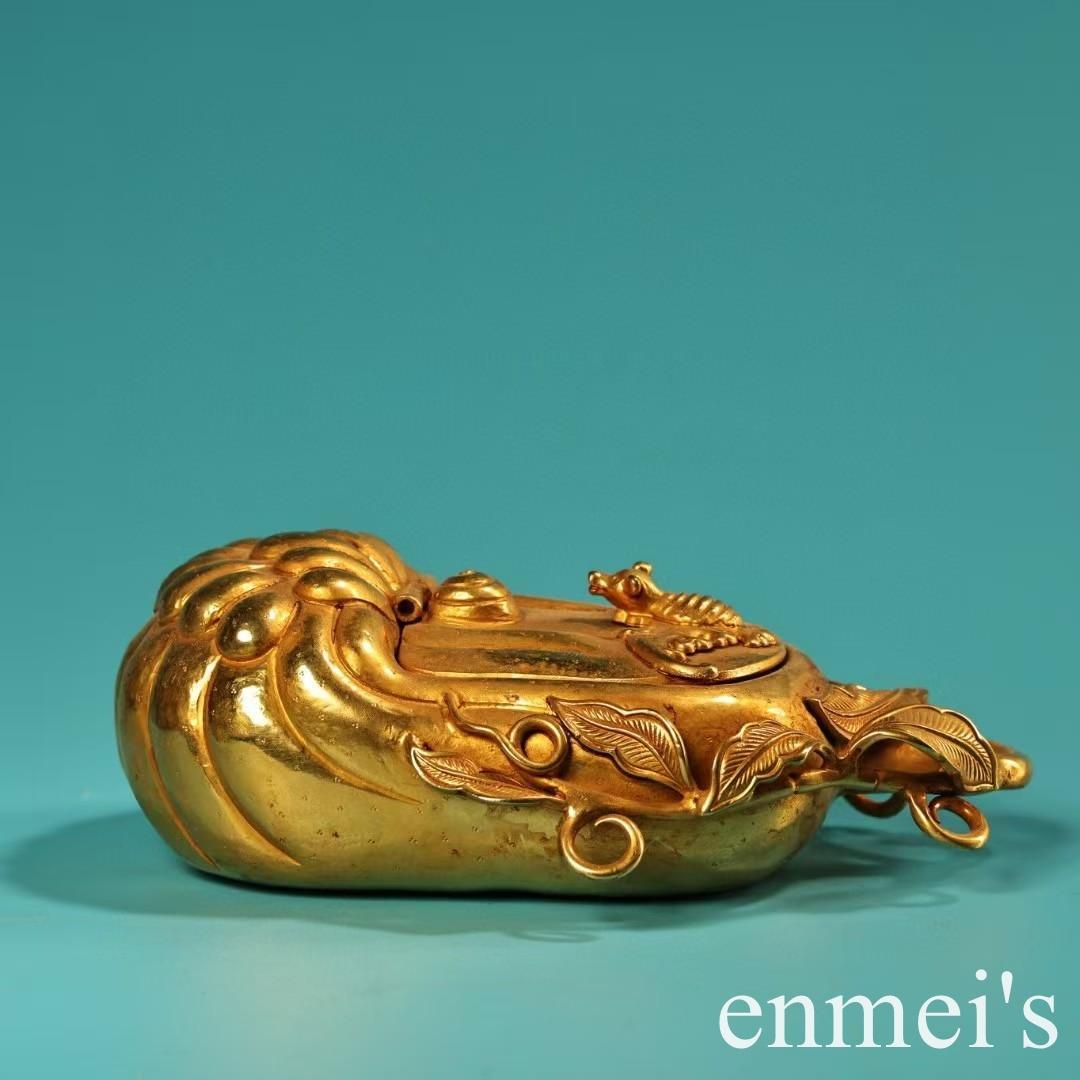 中国古美術・旧蔵鎏金の福瓜型筆洗水洗・純手作り・純銅製・置物・文房具・案頭