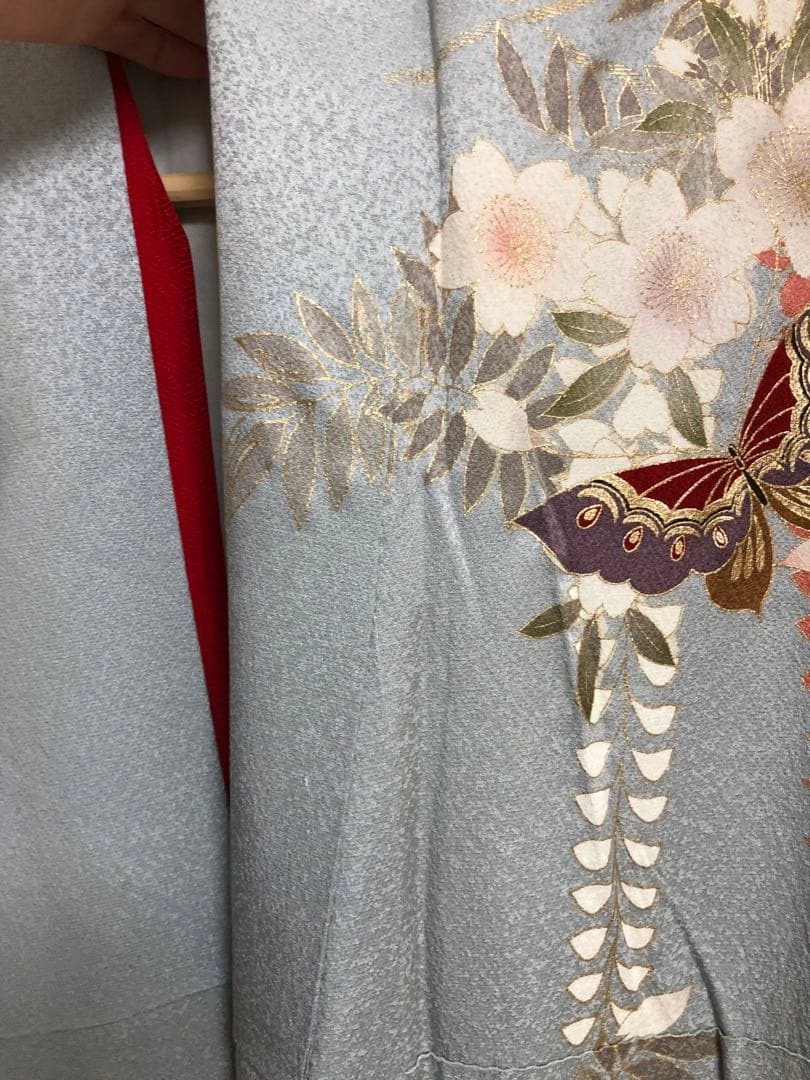 振袖　着物　帯　セット　成人式　水色　蝶　桜　ブルー系　前撮り