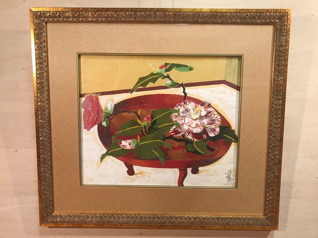 小倉遊亀　「蜀紅錦」　リトグラフ　刷り込みサイン・エディション・作品証明シール有