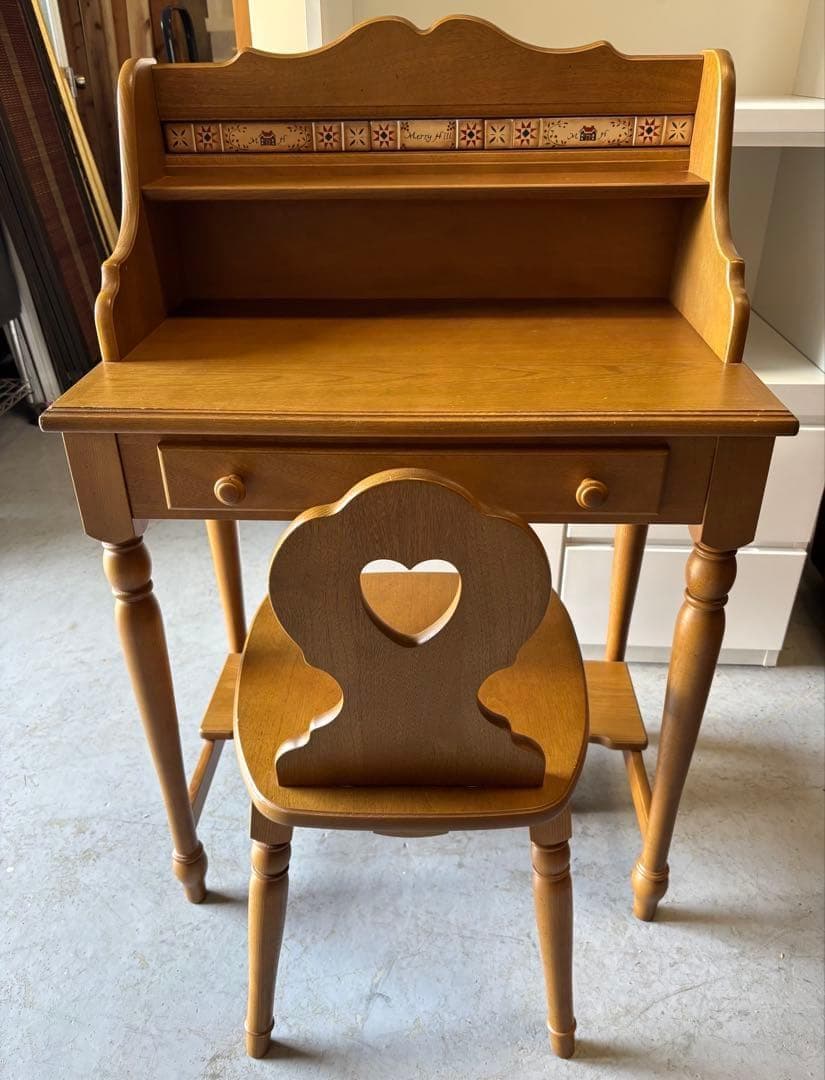 むぅKARIMOKU レトロ アンティク デスク＆椅子、木製、2点セット