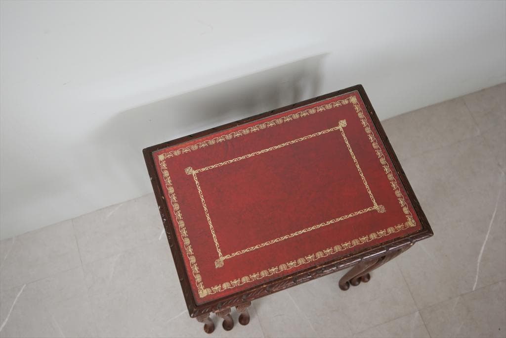 英国アンティーク猫脚ネストテーブル3台/木製机/サイドテーブル(88-83)