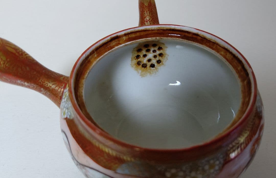 九谷焼 煎茶揃え 7点 茶器 茶道具 赤 ピンク 金 アンティーク