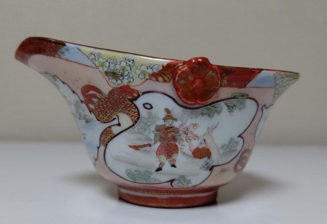 九谷焼 煎茶揃え 7点 茶器 茶道具 赤 ピンク 金 アンティーク