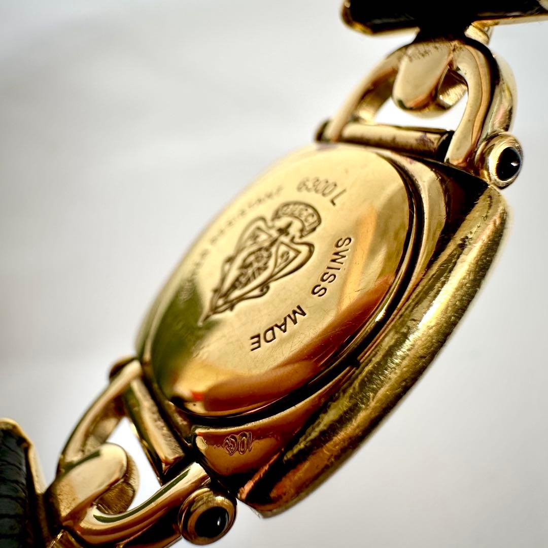 GUCCI★グッチ 時計 ホースビット腕時計 レディースゴールド 黒レザーベルト