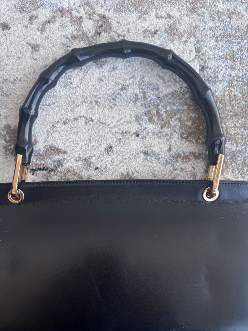 【VINTAGE】GUCCI バンブーハンドル レザー ハンドバッグ 黒