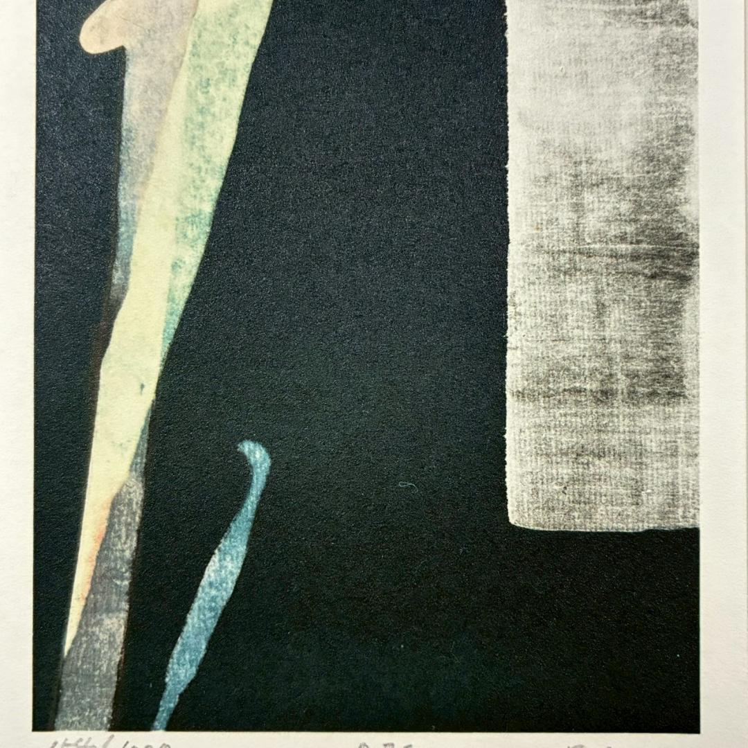 篠田桃紅「月読み」リトグラフ 直筆サイン入り 額縁入り 墨描抽象画家 現代アート