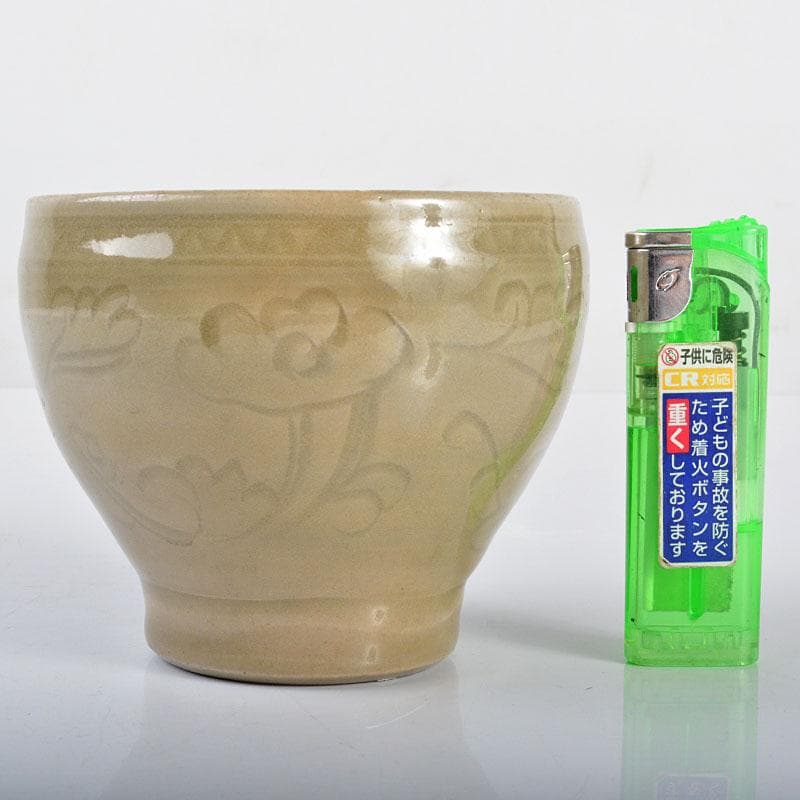 中国　龍泉窯　青磁　印刻花文　茶碗　V　R4254