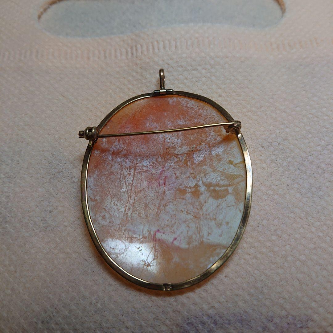 k18 18金 カメオ ブローチ 女性の横顔 楕円形