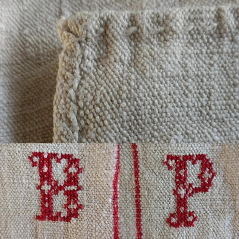 ◆超美品！アンティーク　グレインサック 手織り　赤ライン BＰ