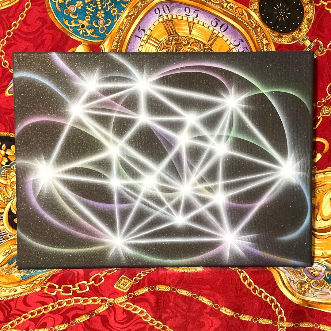 現代アートセール⭐︎開運絵画つながりの波動キャンバスF4号ネットと脳 量子力学