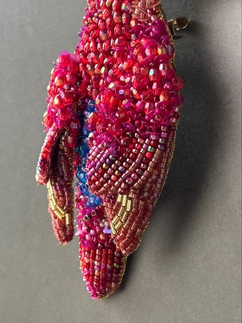 【リュウキュウアカショウビン】ビーズ刺繍ブローチバッグチャーム