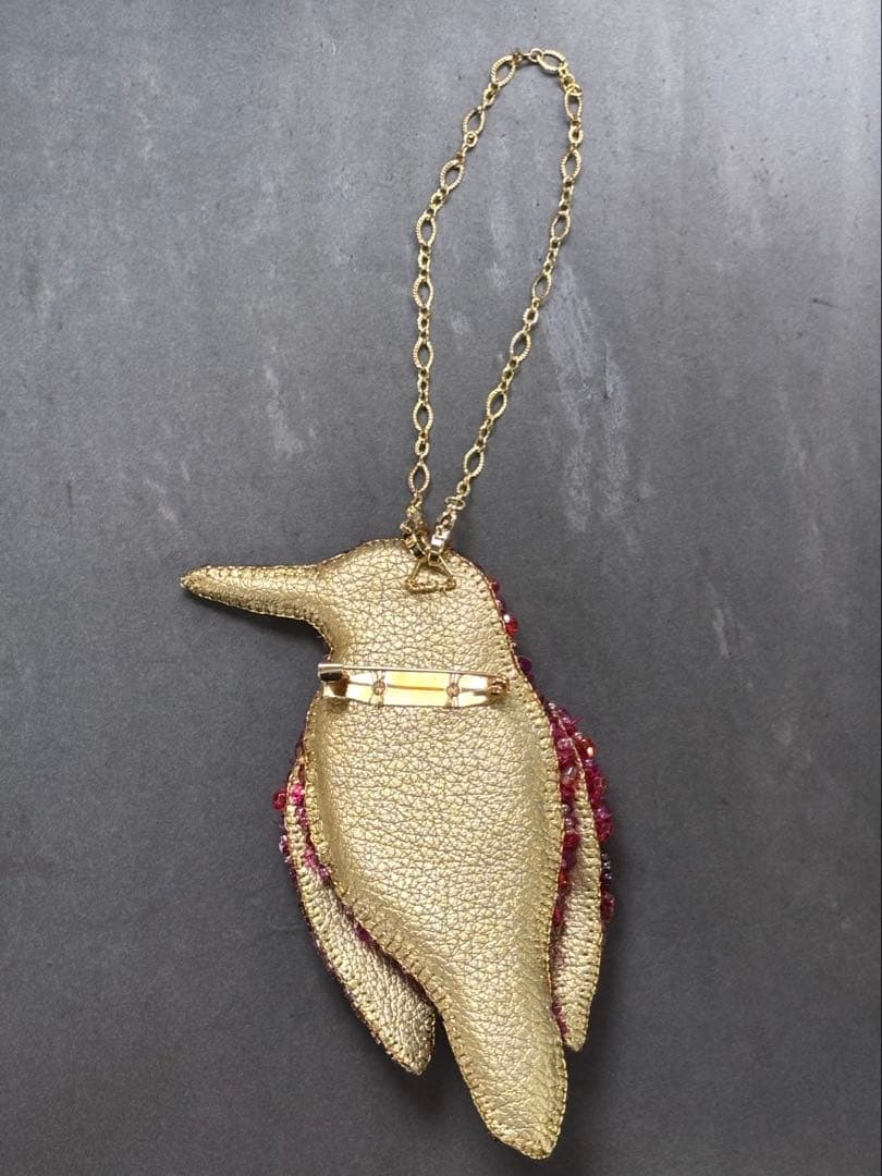 【リュウキュウアカショウビン】ビーズ刺繍ブローチバッグチャーム