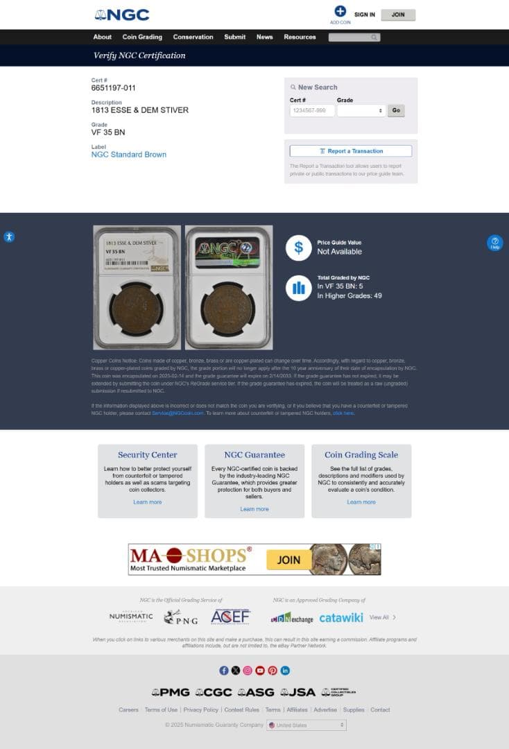 NGC-VF35BN　イギリス領ガイアナ　1813　ジョージ3世　銅貨