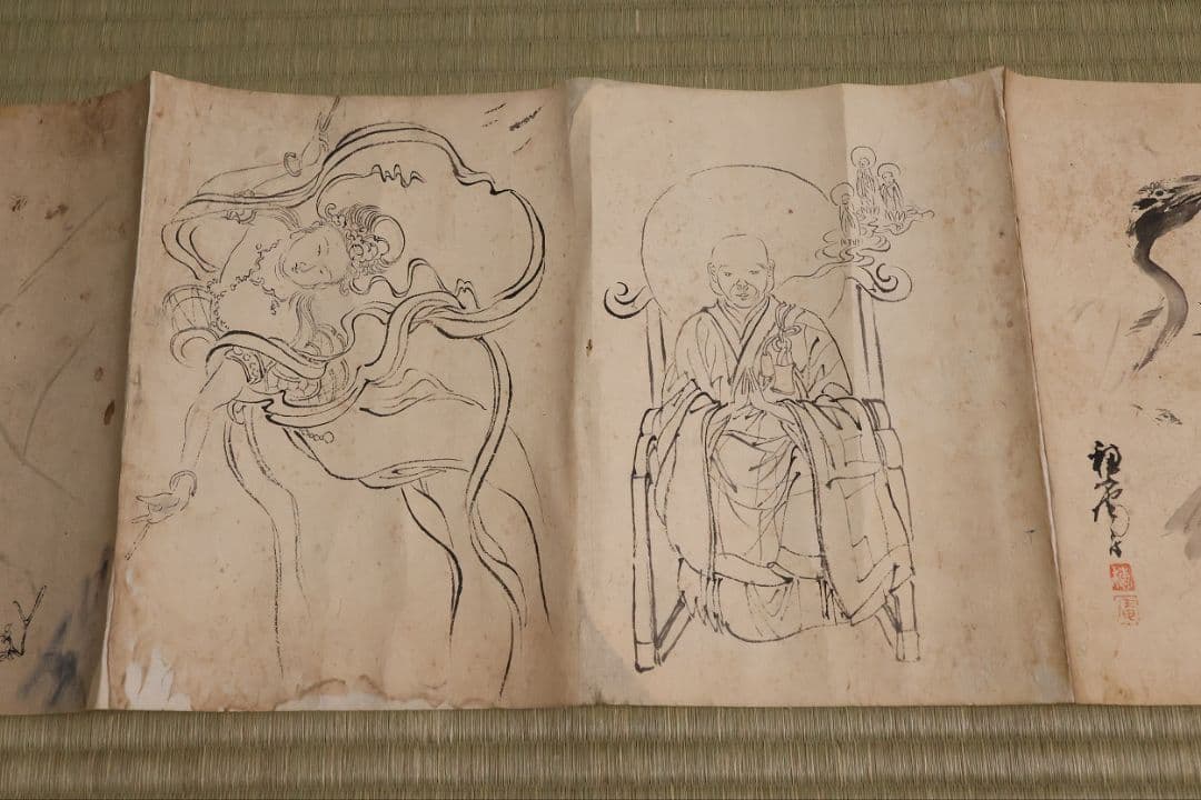 【模写】日本画 穂庵先生 人物花鳥 紙本 巻物 捲り デッサン 美人 MA852