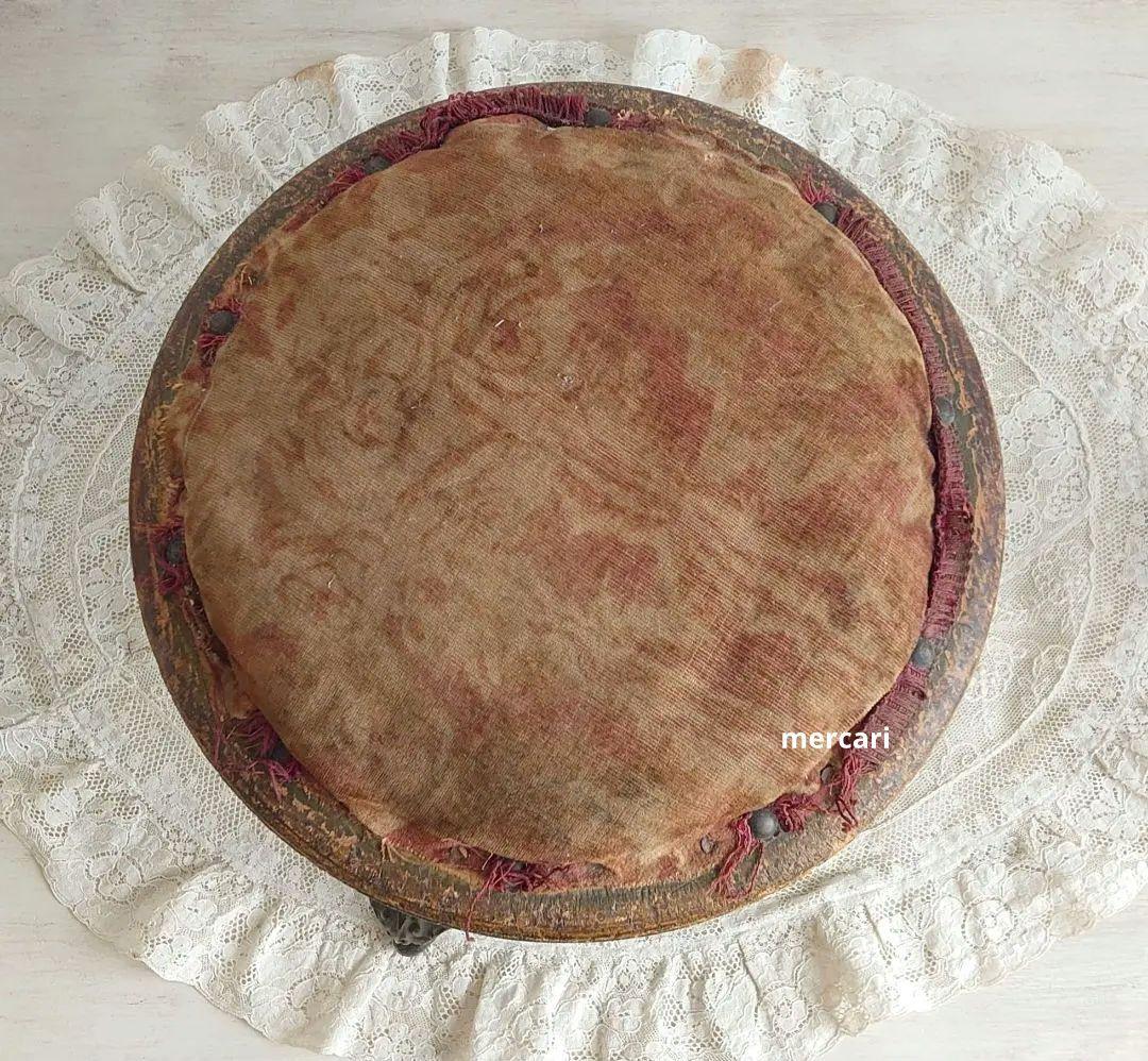 フランス製　アンティーク 美しい丸型　オットマン