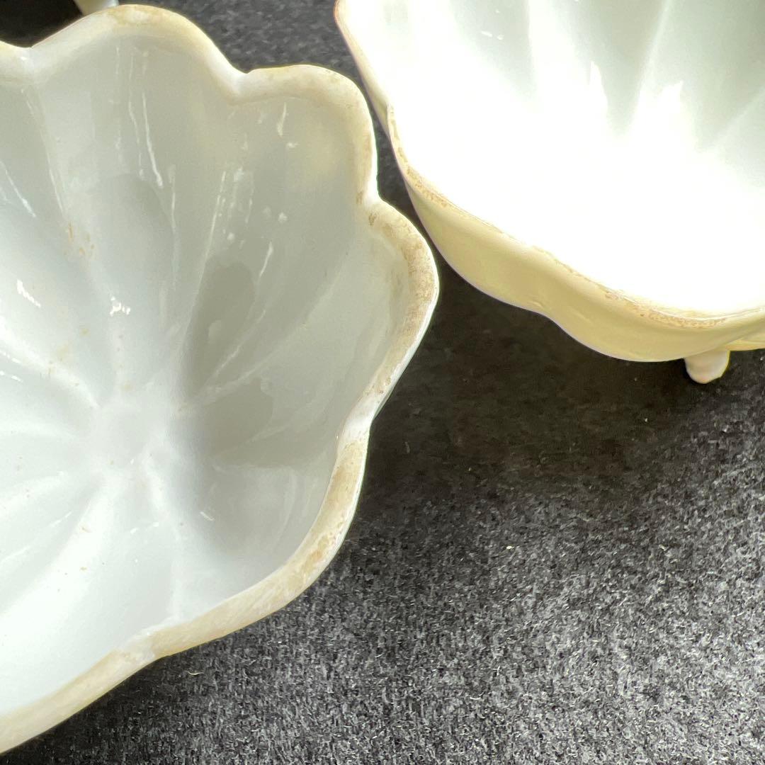 中国清朝時代　薄手白磁三足輪花小碗5客　幅約8㎝　東Y7-1208☆2Fタカチ