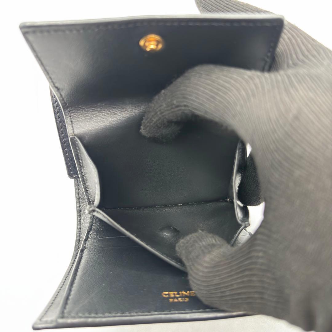 現行品 極美品 セリーヌ スモール トリフォールドウォレット16 セーズ 黒 箱