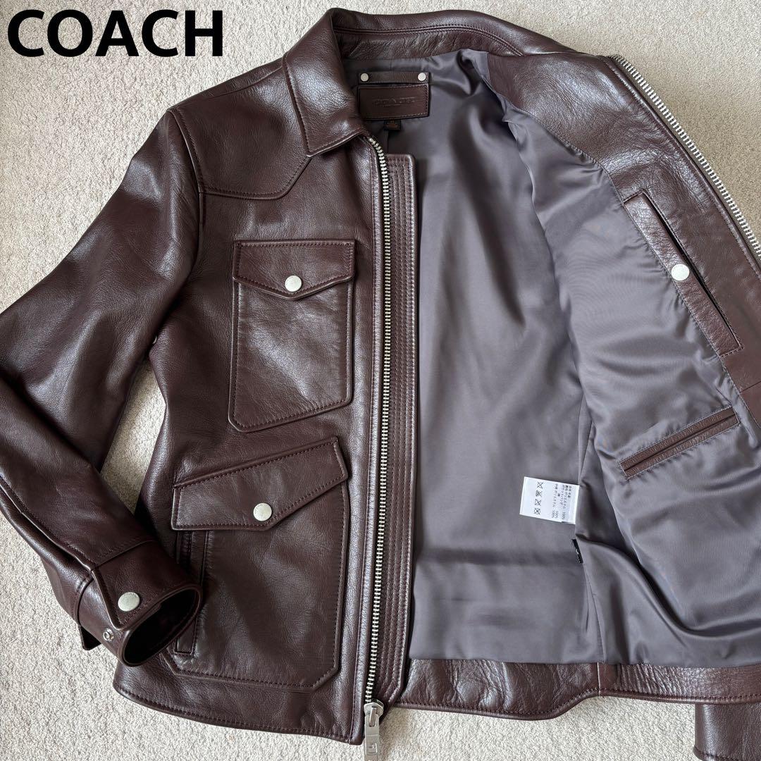 極美品 コーチ フォーポケットレザージャケット ライダース シングル 定価23万