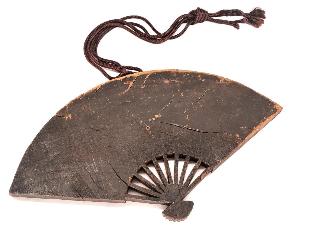 【 明治時代の木彫扇看板 】　空山　竹亭影　東久世通禧