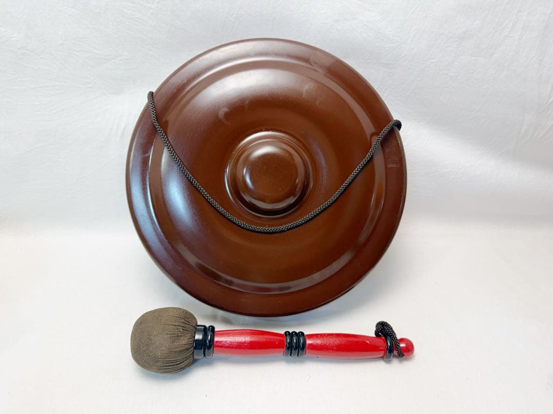 未使用 茶道具 銅鑼 桴付 仏教歌舞伎打楽器 鐘鳴物 重さ約1.3kg 元箱
