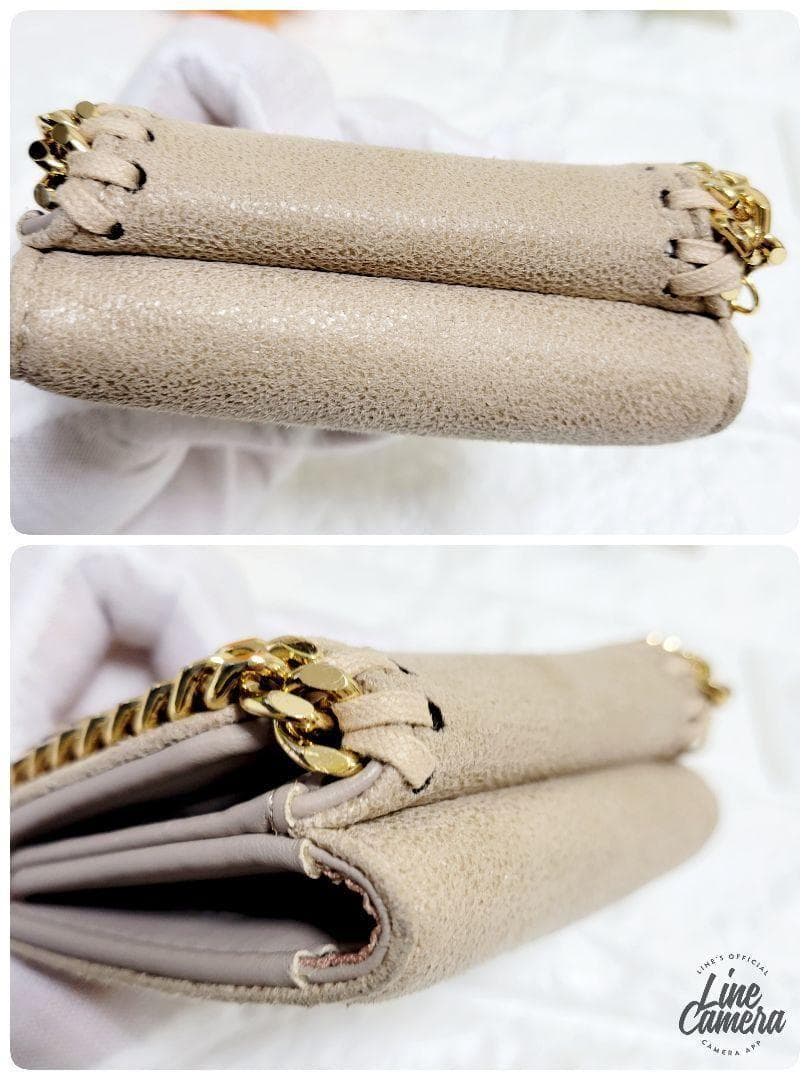 【美品】ステラマッカートニー 三つ折財布　ファラベラ　ベージュ　チェーンふちどり