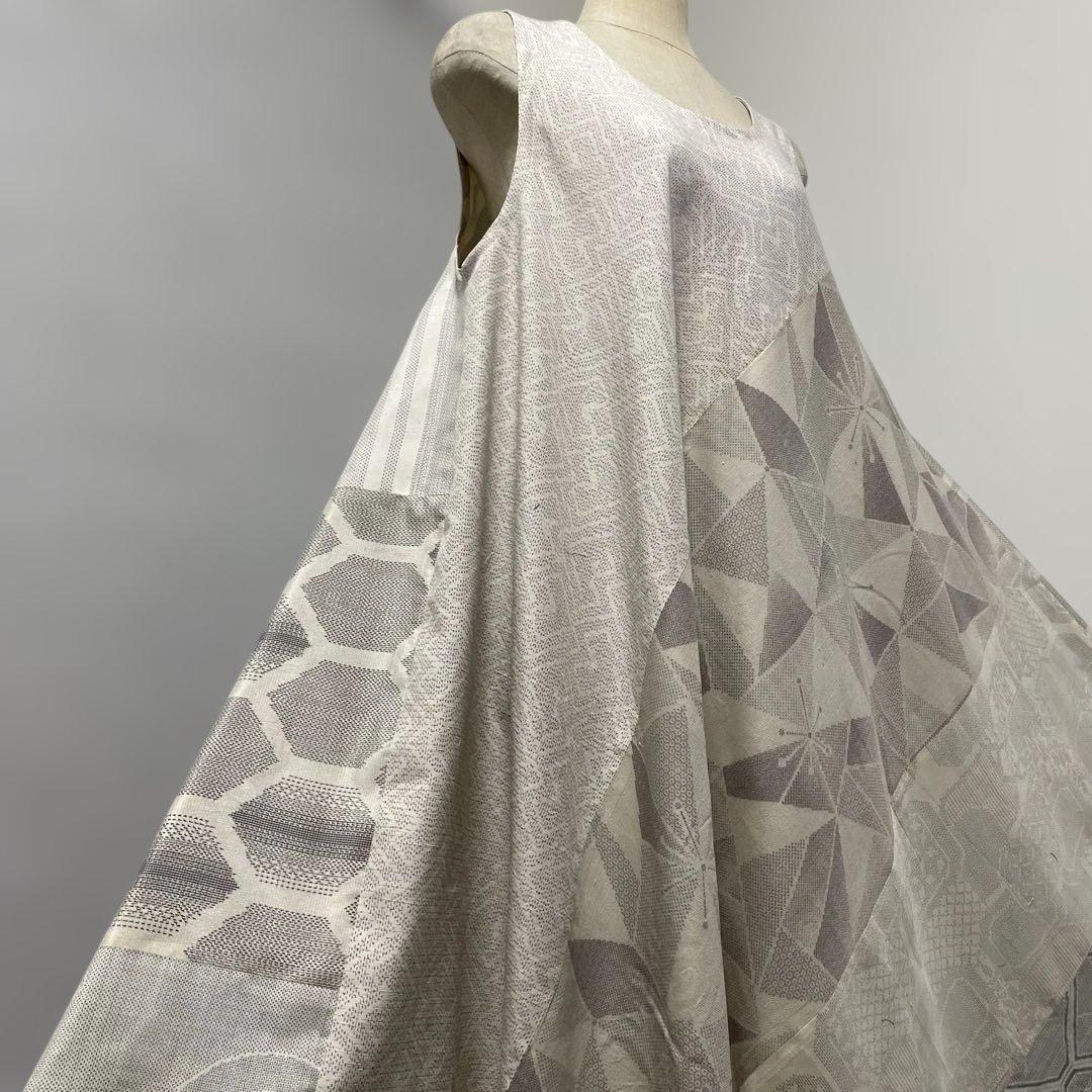 着物ワンピーステントラインマキシ丈《14》白大島紬《7マルキ含む》や紬等L〜