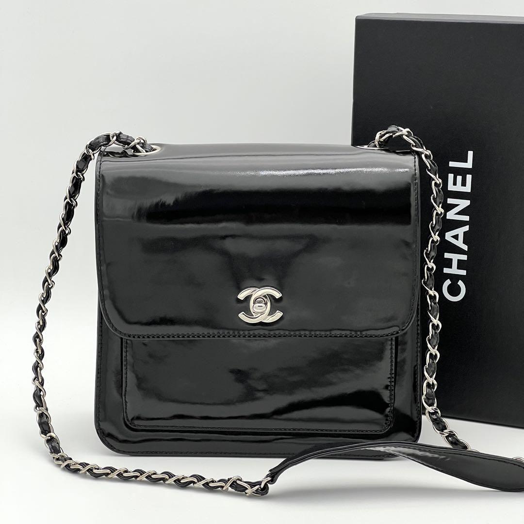 CHANEL シャネル パテント チェーンショルダーバッグ ブラック 斜め掛け