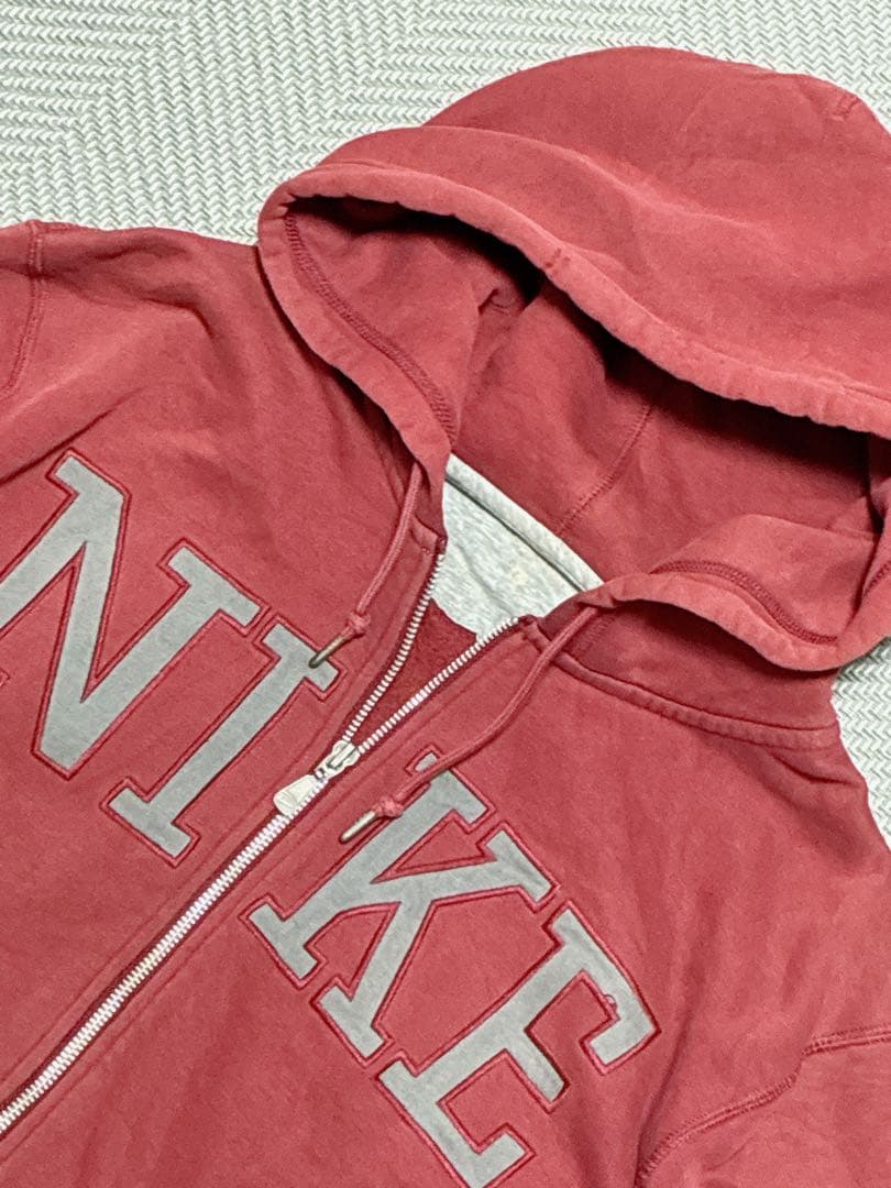 00's OLDNIKE ジップパーカー レッド テック 美品 刺繍 人気色
