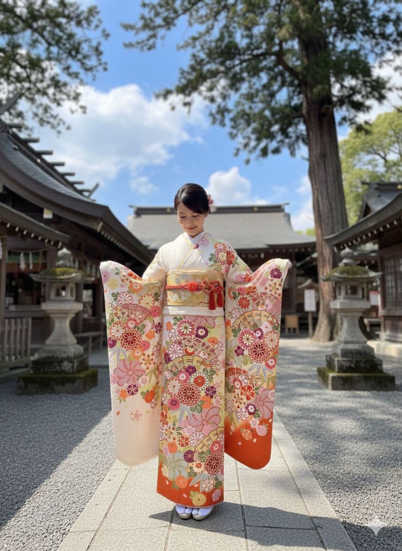 振袖、帯、重ね襟　古典　白